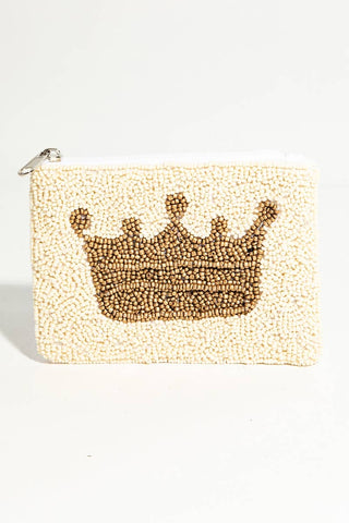 White Beaded Golden Crown Coin Purse – Elegant Gift Pouch