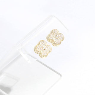 Gold Tone Outline CZ Pave Clover Post Earrings