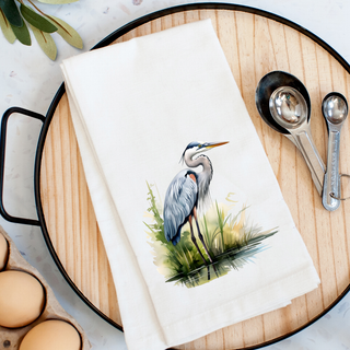 Blue Heron Kitchen Towel – Flour Sack Towel with Bird Design