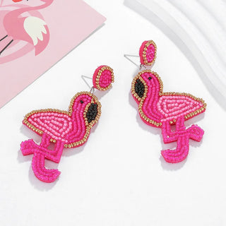 Pink Flamingo Beaded Earrings – Statement Jewelry
