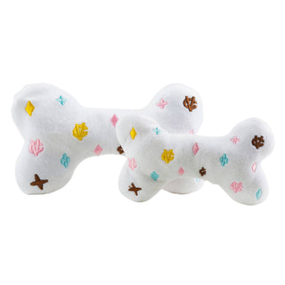 White Chewy Vuiton Dog Bone Toy | Plush Squeaky Designer Dog Toy