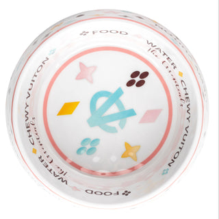White Chewy Vuiton Dog Bowl | Designer Non-Slip Pet Food Bowl