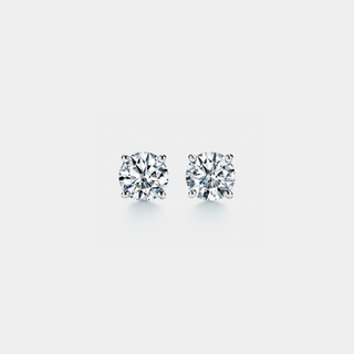 Four-Prong Moissanite Stud Earrings in Sterling Silver with Platinum Finish