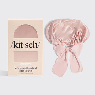 Kitsch Adjustable Oversized Satin Bonnet – Blush Sleep Cap
