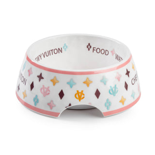 White Chewy Vuiton Dog Bowl | Designer Non-Slip Pet Food Bowl
