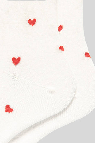 White Crew Socks with Red Hearts for Women – Cute Heart Pattern