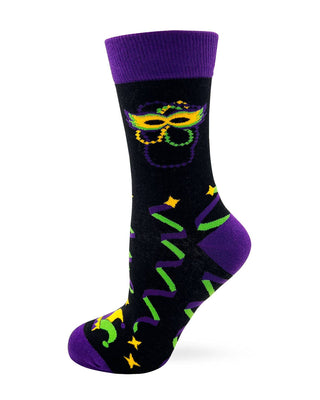 Funny Mardi Gras Socks for Women – Beads Bling Cotton Crew Socks 5-10