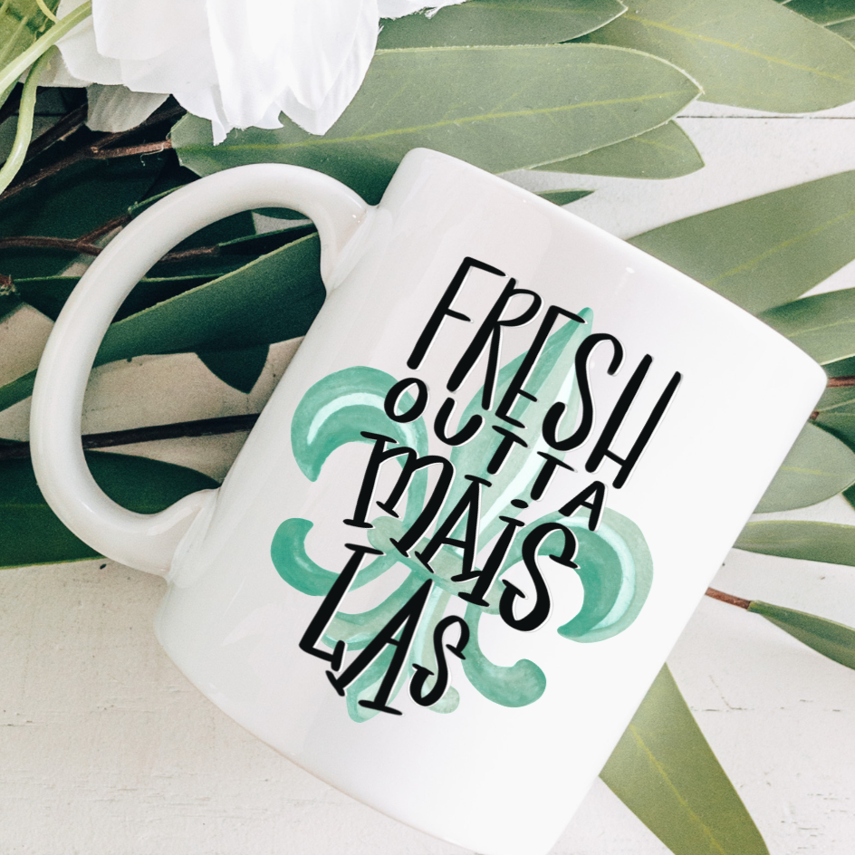 Fresh Outta Coffee Mug  Funny 11 oz Ceramic Cup for Coffee Lovers -  Inspired BaYOU