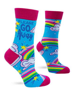Funny Rainbow Socks for Women – Please Go Away Cotton Crew Socks Size 5-10