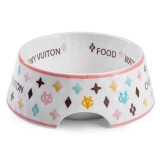 White Chewy Vuiton Dog Bowl | Designer Non-Slip Pet Food Bowl