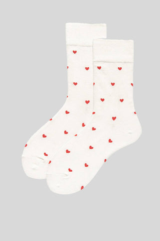 White Crew Socks with Red Hearts for Women – Cute Heart Pattern