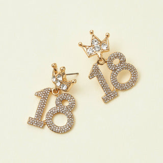 Birthday Celebration Rhinestone Number Earrings with Crown Topper