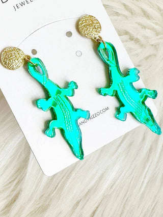 Alligator Earrings – Green Mirrored Festive Statement Jewelry