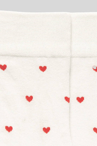 White Crew Socks with Red Hearts for Women – Cute Heart Pattern