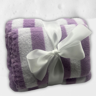 Purple Striped Plush Bath Towel Gift Set – Cozy Coral Fleece