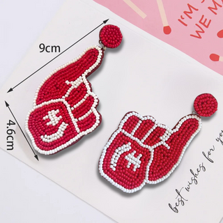 Foam Finger Beaded Earrings – Red & White