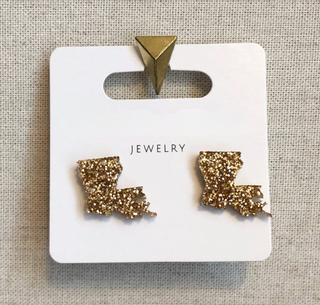 Louisiana Earrings - Fine Gold Acrylic Louisiana Stud
