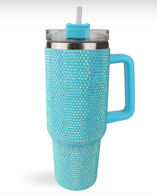 40 oz Rhinestone Tumbler – Blue Stainless Steel, Insulated Cup
