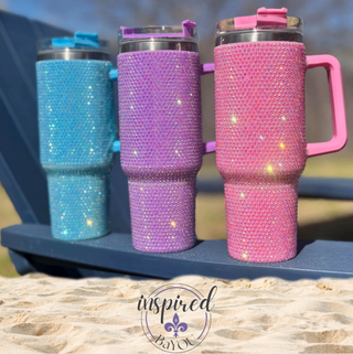40 oz Rhinestone Tumbler – Blue Stainless Steel, Insulated Cup