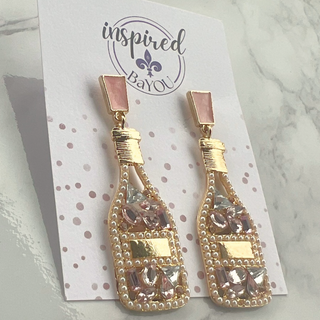Rhinestone Champagne Bottle Earrings | Sparkling Party Jewelry Gift
