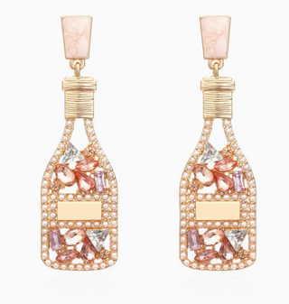 Rhinestone Champagne Bottle Earrings | Sparkling Party Jewelry Gift