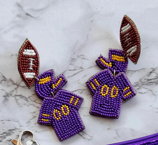 Tiger Fans Football & Jersey Earrings – Purple Gold Seed Beads