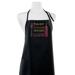 Funny Wine Rhinestone Apron | Cotton Kitchen Apron with Pocket