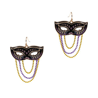 Mardi Gras Mask with Ball Chain Hook Earrings: JET / ONE SIZE