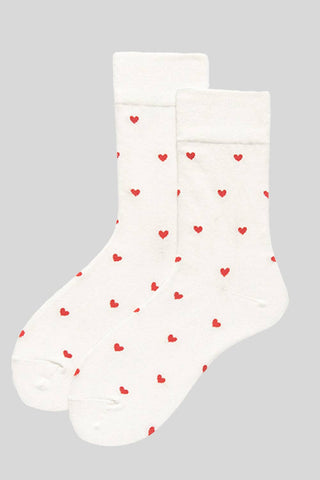White Crew Socks with Red Hearts for Women – Cute Heart Pattern