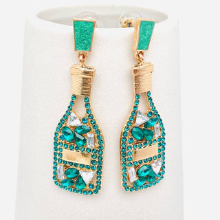 Colored Rhinestone Wine Bottle Shape Earrings