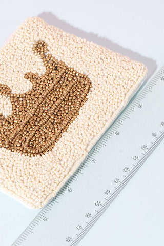 White Beaded Golden Crown Coin Purse – Elegant Gift Pouch