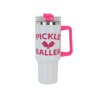 Pickleball Tumbler 40oz Rhinestone Cup with Handle – Gift for Women