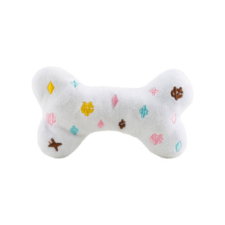 White Chewy Vuiton Dog Bone Toy | Plush Squeaky Designer Dog Toy