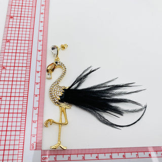 Flamingo Earrings with Feathers and Rhinestones