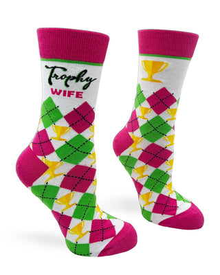Funny Trophy Wife Socks for Women – Colorful Cotton Crew Socks Size 5-10