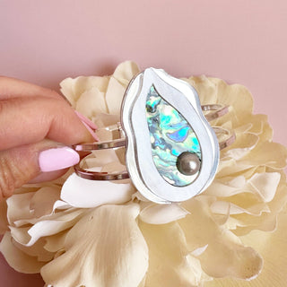 Silver Coastal Cuff Bracelet with Abalone Shell & Pearl Accent
