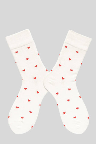 White Crew Socks with Red Hearts for Women – Cute Heart Pattern