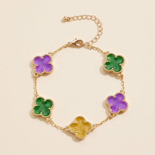 Mardi Gras Floral Link Bracelet with Colorful Charms Festive Jewelry
