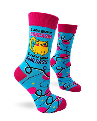 Funny Cat Socks for Women – Sarcasm and Sass Crew Socks Size 5-10