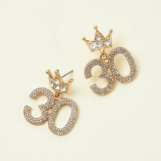 Birthday Celebration Rhinestone Number Earrings with Crown Topper
