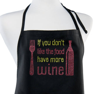 Funny Wine Rhinestone Apron | Cotton Kitchen Apron with Pocket